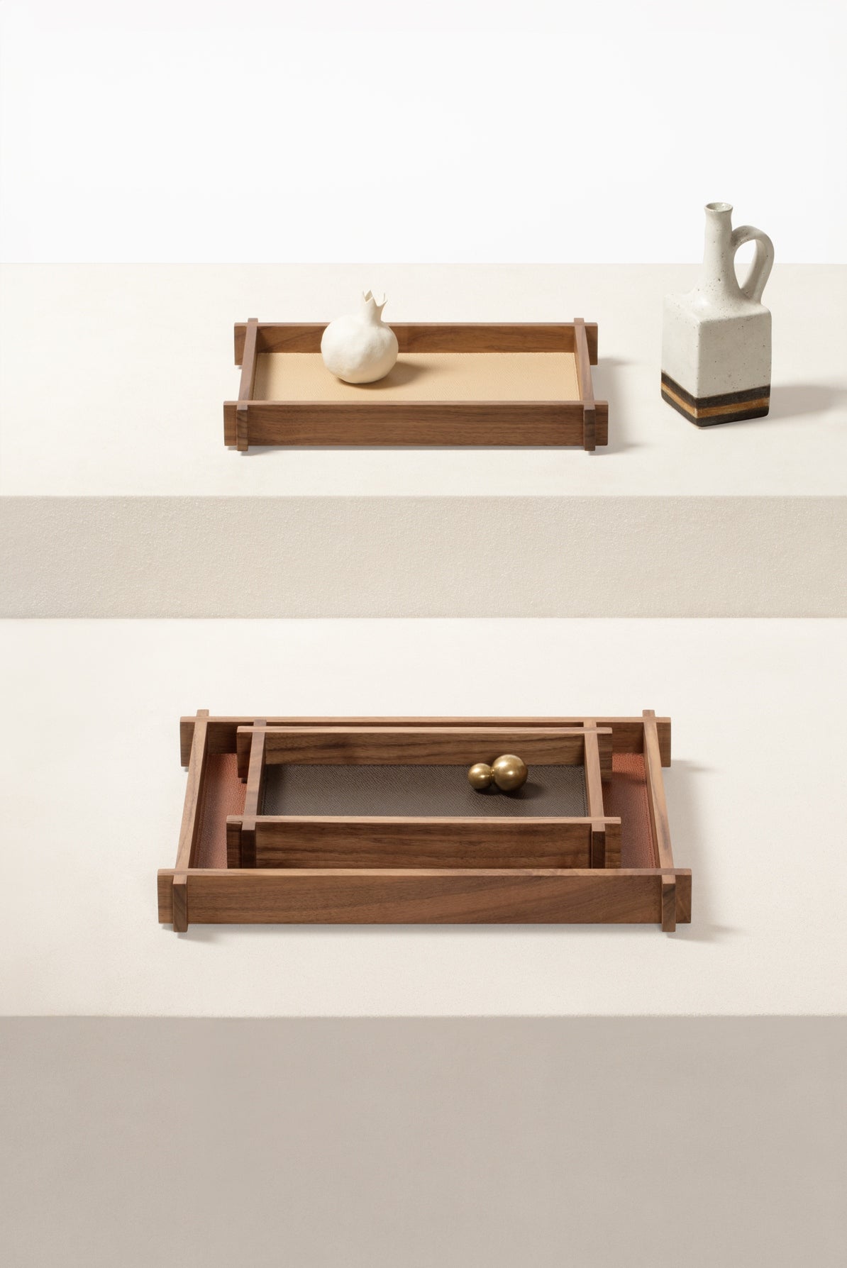 Structura Leather & Walnut Wood Valet Tray Rectangular L