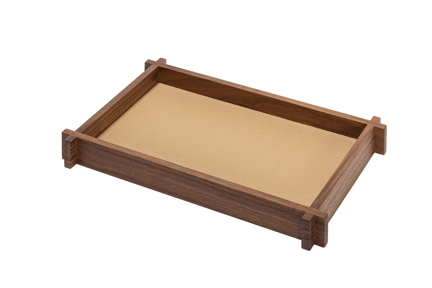 Structura Leather & Walnut Wood Valet Tray Rectangular