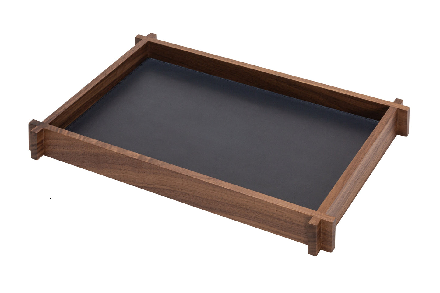 Structura Leather & Walnut Wood Valet Tray Rectangular