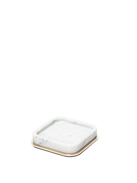 Giobagnara Polo Marble Valet Tray | Marble Structure with Brass Base Frame | Non-Slip Waterproof Rubber Base | Part of Polo Marble Bathroom Set | Iconic Silhouette with Rounded Corners | Unique and Exclusive Design | Explore the Polo Marble Bathroom Collection at 2Jour Concierge, #1 luxury high-end gift & lifestyle shop
