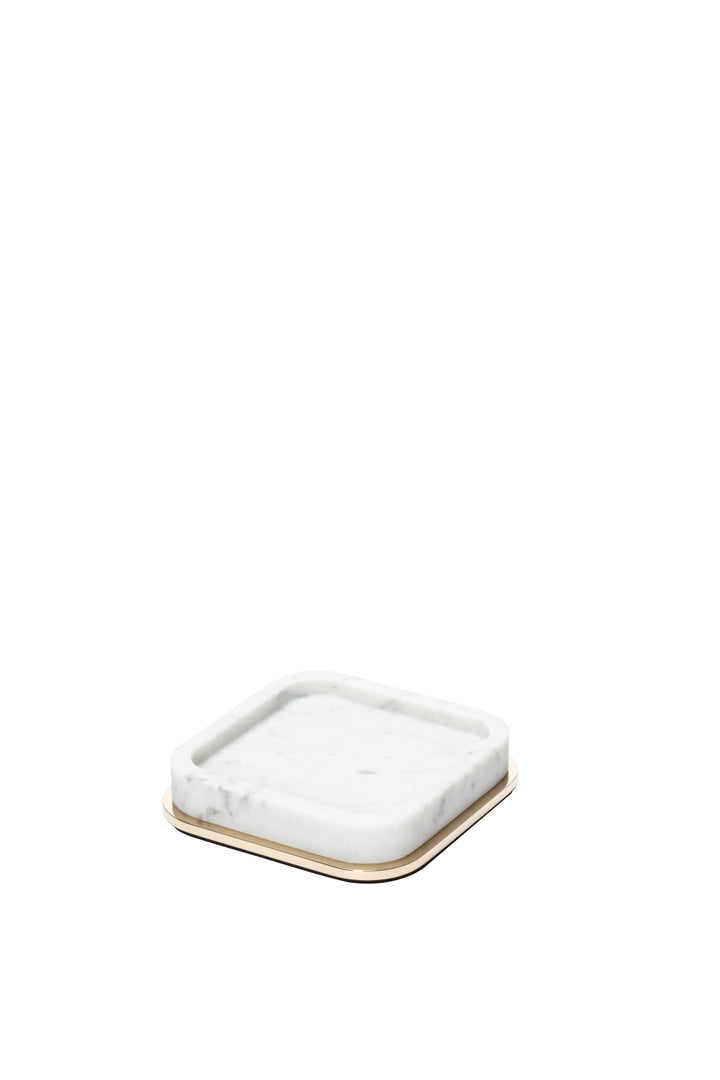Giobagnara Polo Marble Valet Tray | Marble Structure with Brass Base Frame | Non-Slip Waterproof Rubber Base | Part of Polo Marble Bathroom Set | Iconic Silhouette with Rounded Corners | Unique and Exclusive Design | Explore the Polo Marble Bathroom Collection at 2Jour Concierge, #1 luxury high-end gift & lifestyle shop