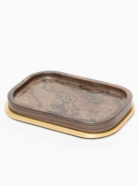 Giobagnara Polo Marble Valet Tray | Marble Structure with Brass Base Frame | Non-Slip Waterproof Rubber Base | Part of Polo Marble Bathroom Set | Iconic Silhouette with Rounded Corners | Unique and Exclusive Design | Explore the Polo Marble Bathroom Collection at 2Jour Concierge, #1 luxury high-end gift & lifestyle shop