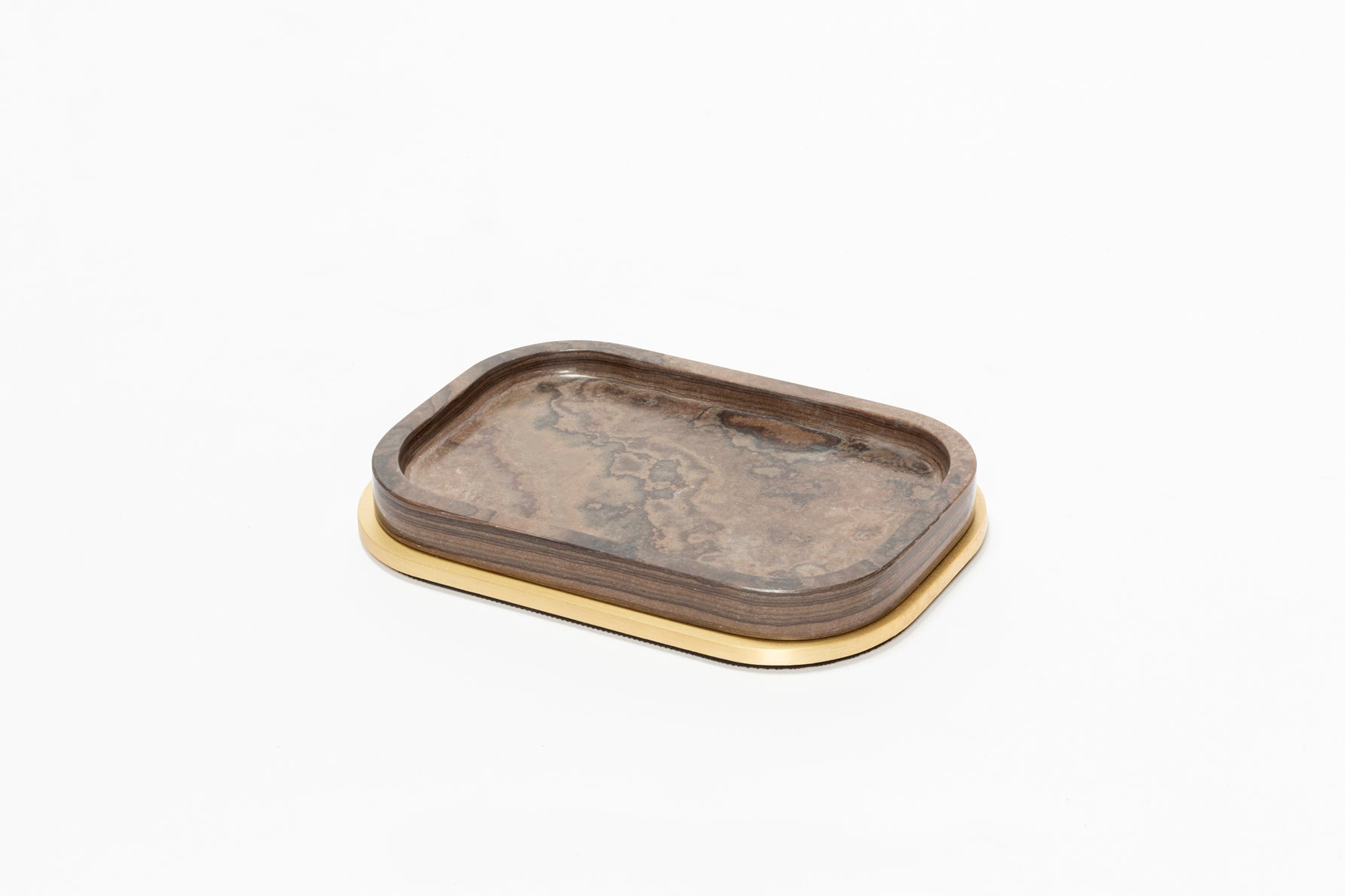 Giobagnara Polo Marble Valet Tray | Marble Structure with Brass Base Frame | Non-Slip Waterproof Rubber Base | Part of Polo Marble Bathroom Set | Iconic Silhouette with Rounded Corners | Unique and Exclusive Design | Explore the Polo Marble Bathroom Collection at 2Jour Concierge, #1 luxury high-end gift & lifestyle shop