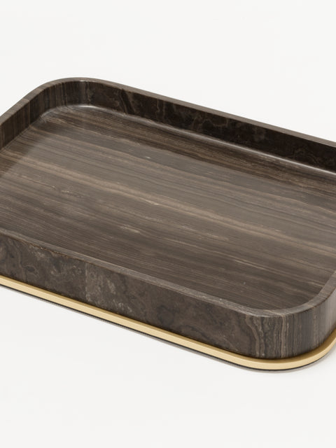 Giobagnara Positano Marble Valet Tray Rectangular | Marble Structure with Brass Base Frame | Non-Slip Waterproof Rubber Base | Stylish and Functional Home Organization | Explore a Range of Luxury Home Decor at 2Jour Concierge, #1 luxury high-end gift & lifestyle shop