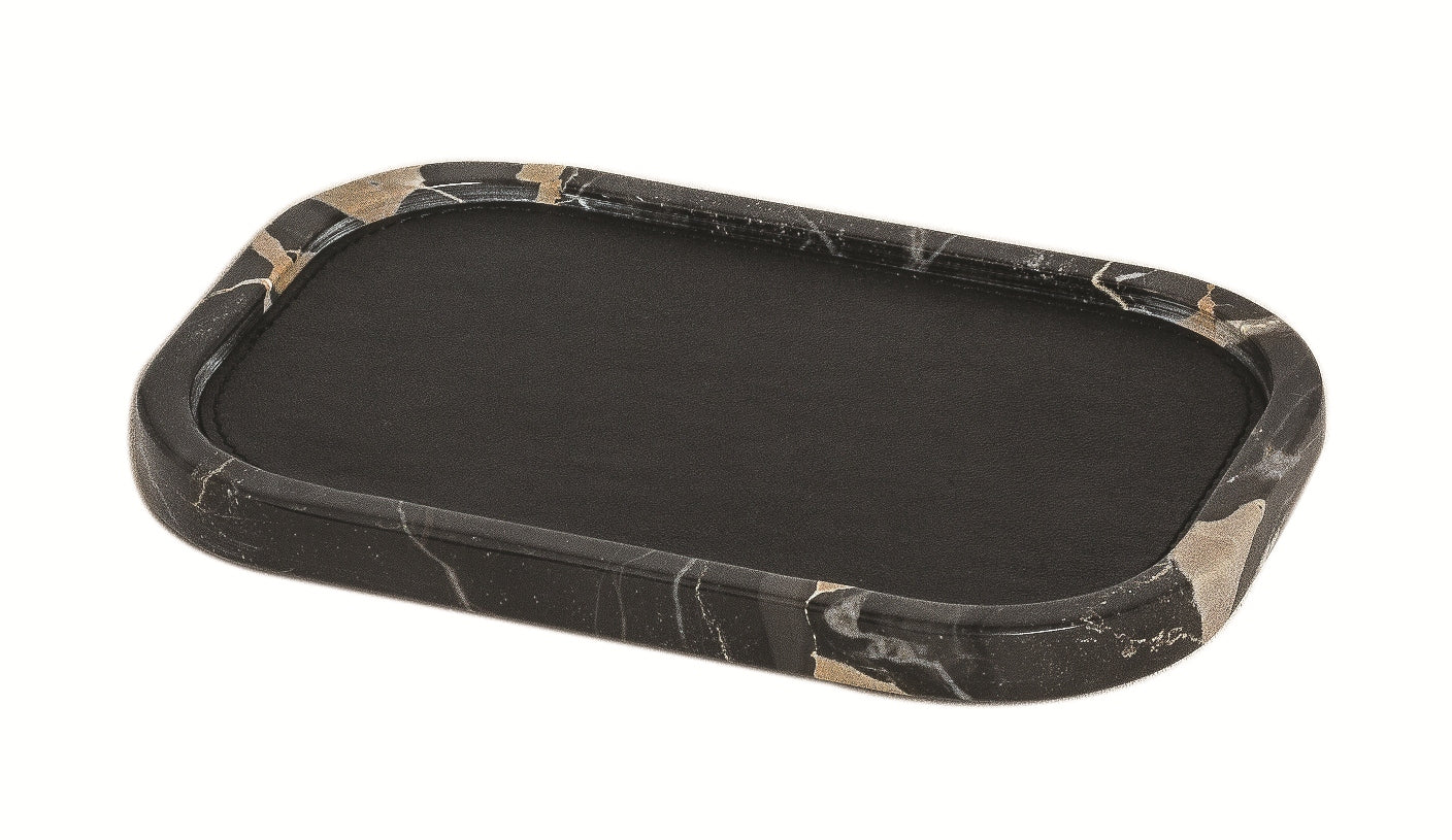 Giobagnara Polo Marmo Stackable Valet Tray Rectangular | Marble Piece with Leather Insert and Bottom in Suede | Each Piece Offers a Unique Stone Pattern | Stylish and Stackable Home Organization | Explore a Range of Luxury Home Decor at 2Jour Concierge, #1 luxury high-end gift & lifestyle shop