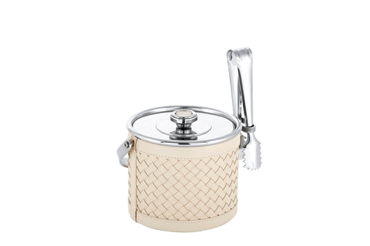 Menfi Handwoven Leather Ice Bucket by Riviere | Stainless steel structure | Covered with handwoven leather | Barware and Ice Buckets | 2Jour Concierge, your luxury lifestyle shop