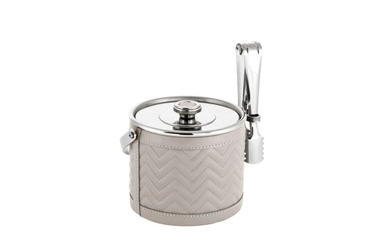 Menfi Quilted Herringbone Leather-Covered Steel Ice Bucket
