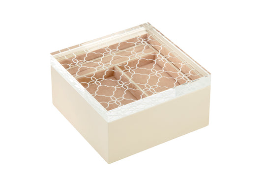 Riviere Iris Leather-Covered Jewellery Box with Removable Tray | Elegant Design with Removable Tray for Organizing Jewelry | Suede Lining and Floral Carved Acrylic Lid for a Touch of Sophistication | Explore a Range of Luxury Jewellery Boxes at 2Jour Concierge, #1 luxury high-end gift & lifestyle shop