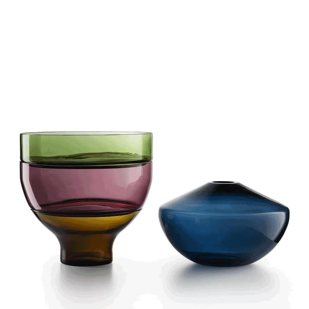 NasonMoretti Jellyfish centerpiece set | A sculptural set of 4 Murano glass centerpieces, designed by Matteo Zorzenoni | Inspired by the organic fluidity of jellyfish, each piece plays with light, color, and form | Available in an elegant palette of bull brown, avio blue, violet, and soraya green | A poetic and contemporary addition to sophisticated interiors | Design by NasonMoretti | Tableware & decorative objects | 2Jour Concierge, your luxury lifestyle shop