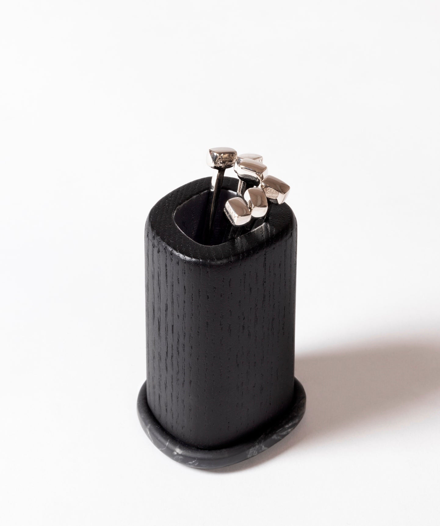 Giobagnara x Kelly Wearstler Maris Wood Cocktail Picks Holder | Wood and marble accents designed to host polished cocktail picks | Elegantly compact | Barware | 2Jour Concierge, your luxury lifestyle shop
