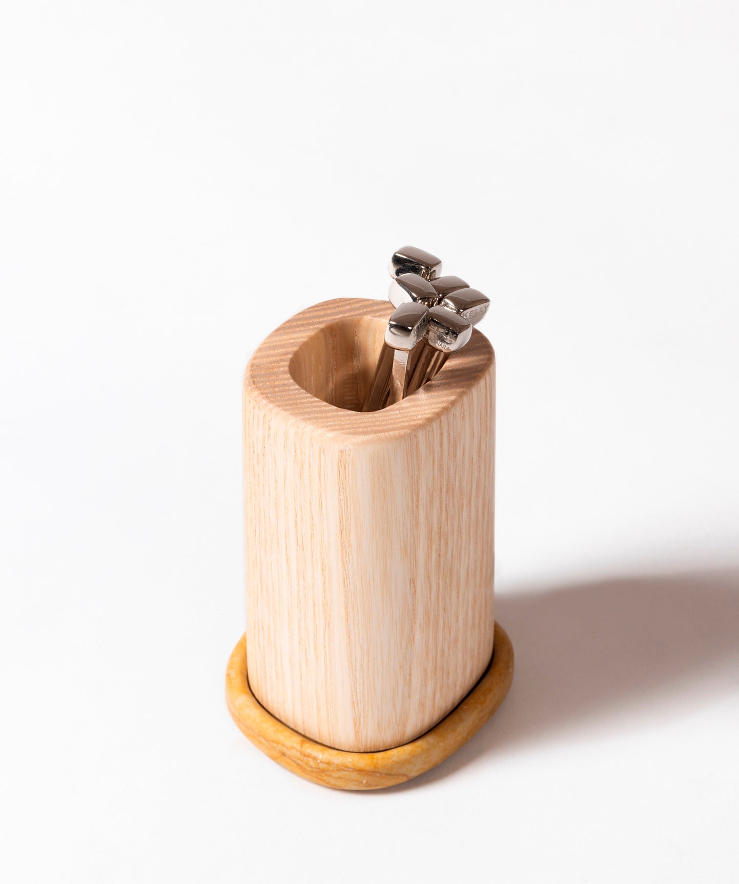 Giobagnara x Kelly Wearstler Maris Wood Cocktail Picks Holder | Wood and marble accents designed to host polished cocktail picks | Elegantly compact | Barware | 2Jour Concierge, your luxury lifestyle shop