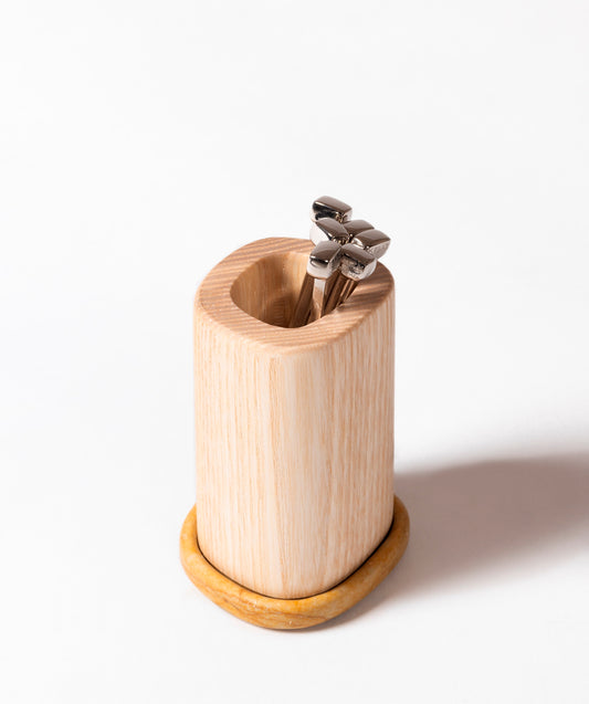 Giobagnara x Kelly Wearstler Maris Wood Cocktail Picks Holder | Wood and marble accents designed to host polished cocktail picks | Elegantly compact | Barware | 2Jour Concierge, your luxury lifestyle shop