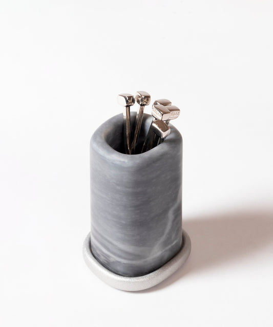 Giobagnara x Kelly Wearstler Maris Marble Cocktail Picks Holder | Sleek marble and aluminum accents, hosting polished cocktail picks | Perfect for entertaining | Barware | 2Jour Concierge, your luxury lifestyle shop