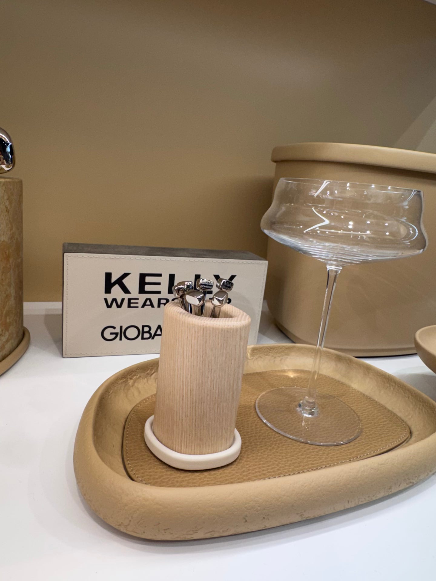 Giobagnara x Kelly Wearstler Maris Wood Cocktail Picks Holder | Wood and marble accents designed to host polished cocktail picks | Elegantly compact | Barware | 2Jour Concierge, your luxury lifestyle shop