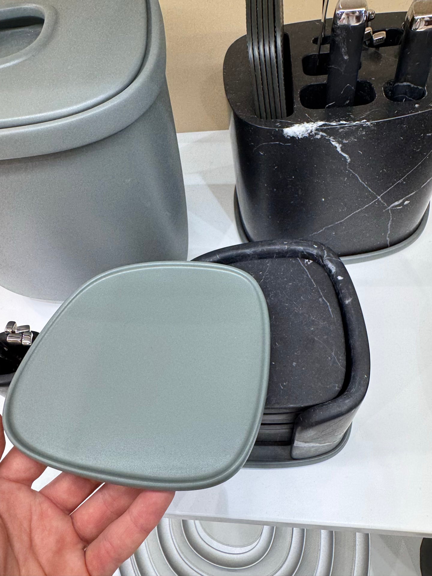 Maris Coaster Holder | Marble-accented coaster holder combining functionality with contemporary elegance | Available in multiple marble finishes | Barware | 2Jour Concierge, your luxury lifestyle shop