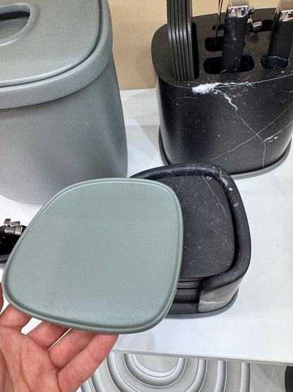 Maris Coaster Holder | Marble-accented coaster holder combining functionality with contemporary elegance | Available in multiple marble finishes | Barware | 2Jour Concierge, your luxury lifestyle shop