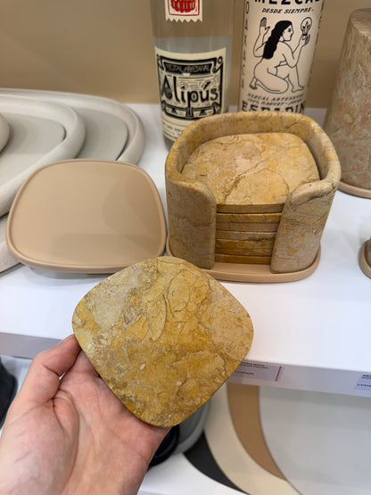 Maris Coaster Holder | Marble-accented coaster holder combining functionality with contemporary elegance | Available in multiple marble finishes | Barware | 2Jour Concierge, your luxury lifestyle shop