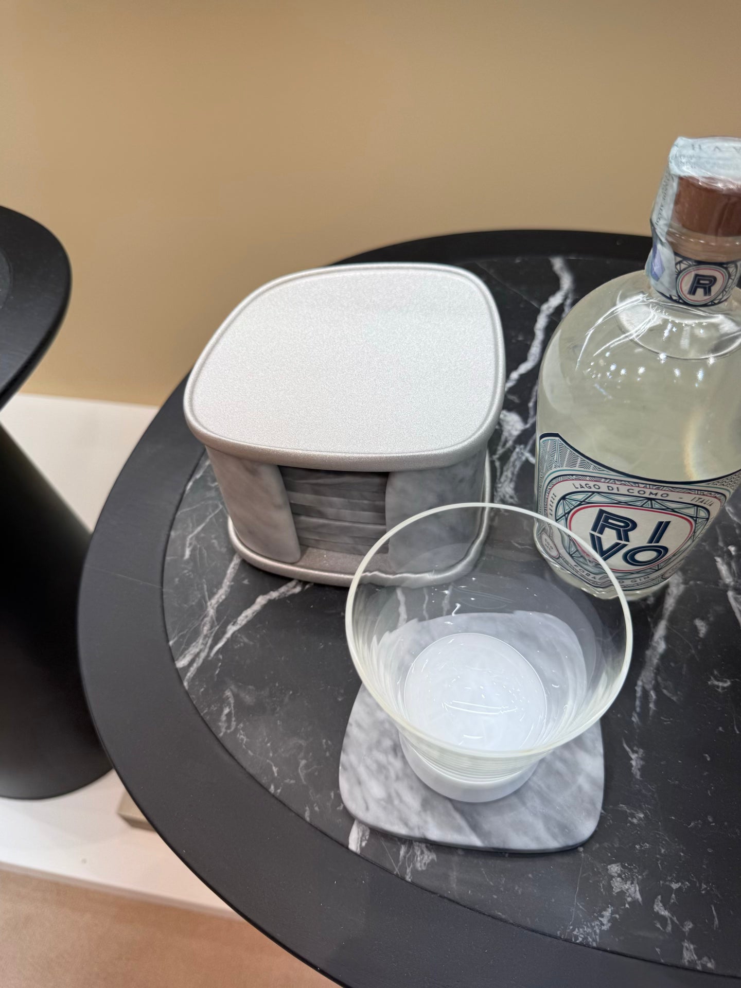 Maris Coaster Holder | Marble-accented coaster holder combining functionality with contemporary elegance | Available in multiple marble finishes | Barware | 2Jour Concierge, your luxury lifestyle shop