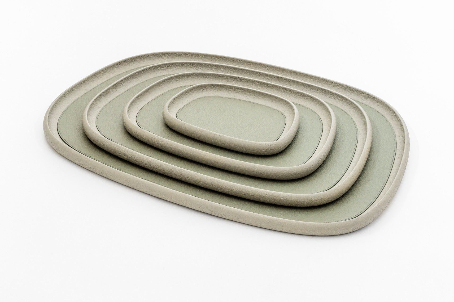 Kelly Wearstler × Giobagnara | Maris Lacquered Wood Rectangular Stacking Tray: Materic lacquered wood rectangular stacking tray with removable calfskin deer leather inlay, natural or wenge, four sizes | Tabletop / Serveware | 2Jour Concierge, your luxury lifestyle shop | luxury stacking tray, Kelly Wearstler Giobagnara Maris, lacquered wood tray, leather inlay tray, Italian luxury tabletop, designer stacking tray, materic lacquer tray