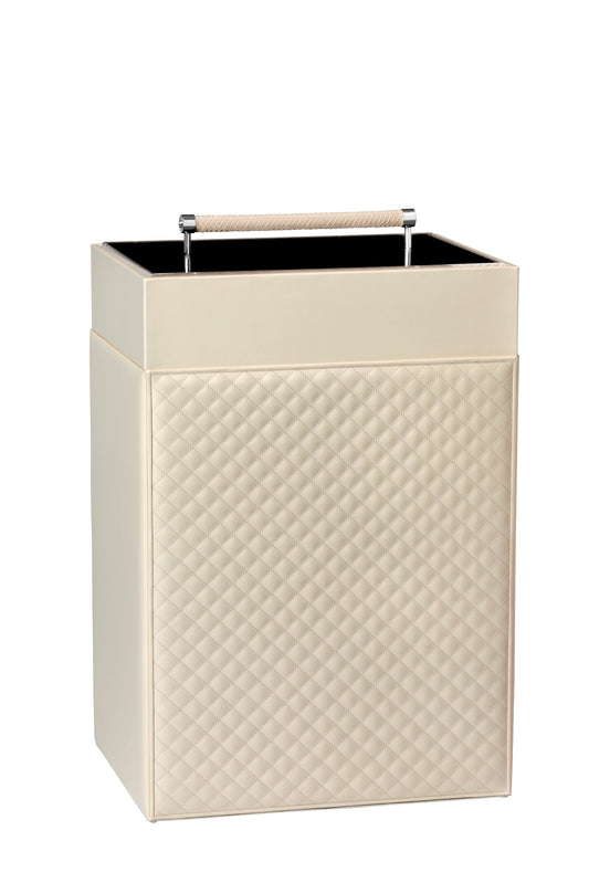 Riviere Diana Quilted Diamonds Laundry Basket | Quilted Diamonds Leather | Varnished Wood Lining | Acrylic Lid with Woven Leather Handle | Chrome or Gold Details | Perfect for Yacht Decor | Explore a Range of Luxury Home Accessories at 2Jour Concierge, #1 luxury high-end gift & lifestyle shop