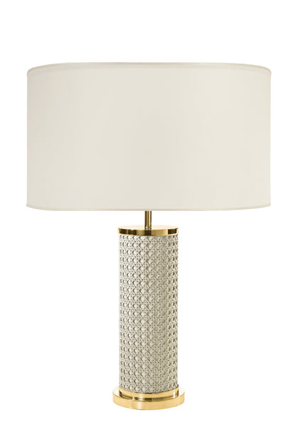 Riviere Flavia | Table Lamp: Leather-covered cylindrical base with optional braided, handwoven, or herringbone patterns, chrome or gold metal finishes, designed for refined contemporary interiors | Lighting / Table Lamps | 2Jour Concierge, your luxury lifestyle shop | luxury interiors, hospitality décor, elegant living, designer lighting, boutique hotels, refined lifestyle, yacht décor