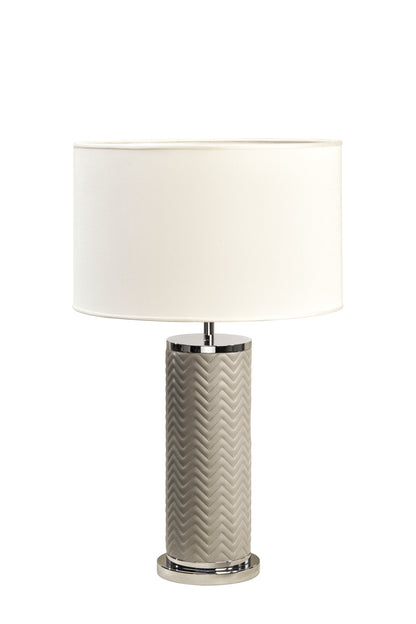 Riviere Flavia | Table Lamp: Leather-covered cylindrical base with optional braided, handwoven, or herringbone patterns, chrome or gold metal finishes, designed for refined contemporary interiors | Lighting / Table Lamps | 2Jour Concierge, your luxury lifestyle shop | luxury interiors, hospitality décor, elegant living, designer lighting, boutique hotels, refined lifestyle, yacht décor