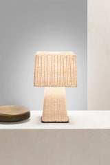 x Stéphane Parmentier Eolie Woven Rattan & Bronze Table Lamp Square