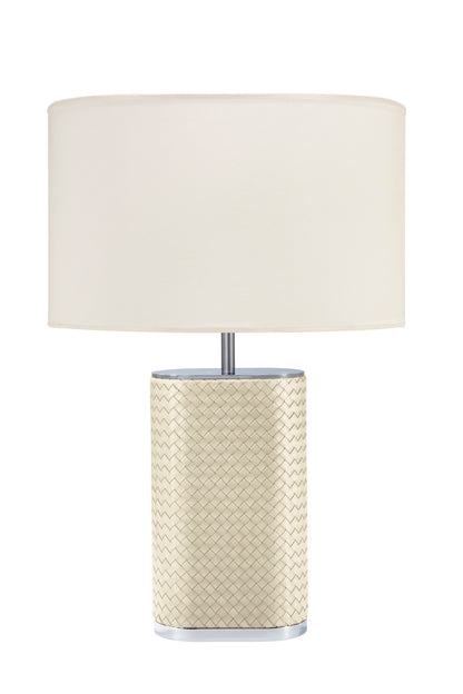 Riviere Livia Handwoven | Table Lamp: Oval lamp with handwoven leather structure, chrome or gold metal details, and oval shade, designed for sophisticated living spaces | Lighting / Table Lamps | 2Jour Concierge, your luxury lifestyle shop | luxury interiors, hospitality décor, elegant living, designer lighting, boutique hotels, refined lifestyle, yacht décor
