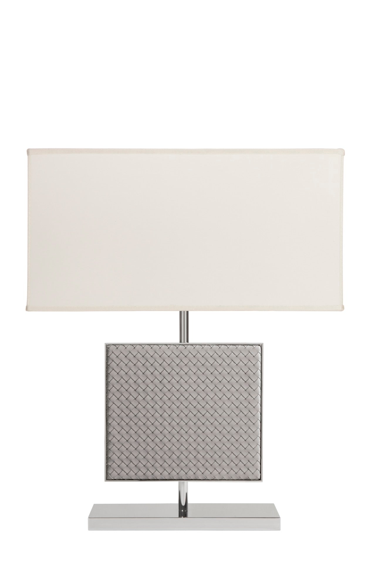 Riviere Ebe | Table Lamp: Leather-covered body in handwoven, diamond, or herringbone quilted patterns, chrome or gold metal base, designed for living or hospitality interiors | Lighting / Table Lamps | 2Jour Concierge, your luxury lifestyle shop | luxury interiors, hospitality décor, elegant living, designer lighting, boutique hotels, refined lifestyle, yacht décor