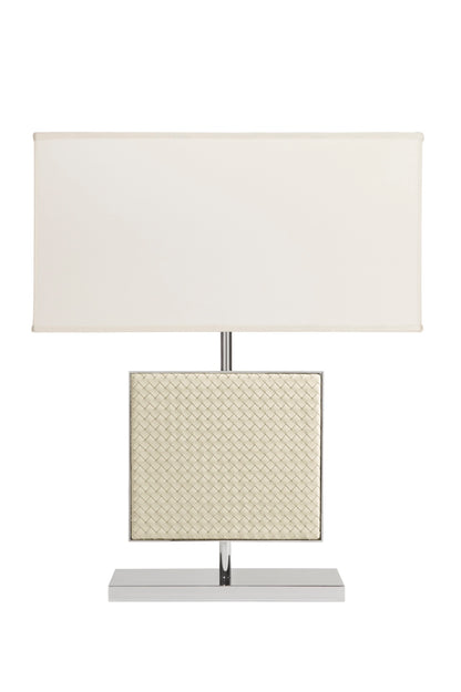 Riviere Ebe | Table Lamp: Leather-covered body in handwoven, diamond, or herringbone quilted patterns, chrome or gold metal base, designed for living or hospitality interiors | Lighting / Table Lamps | 2Jour Concierge, your luxury lifestyle shop | luxury interiors, hospitality décor, elegant living, designer lighting, boutique hotels, refined lifestyle, yacht décor