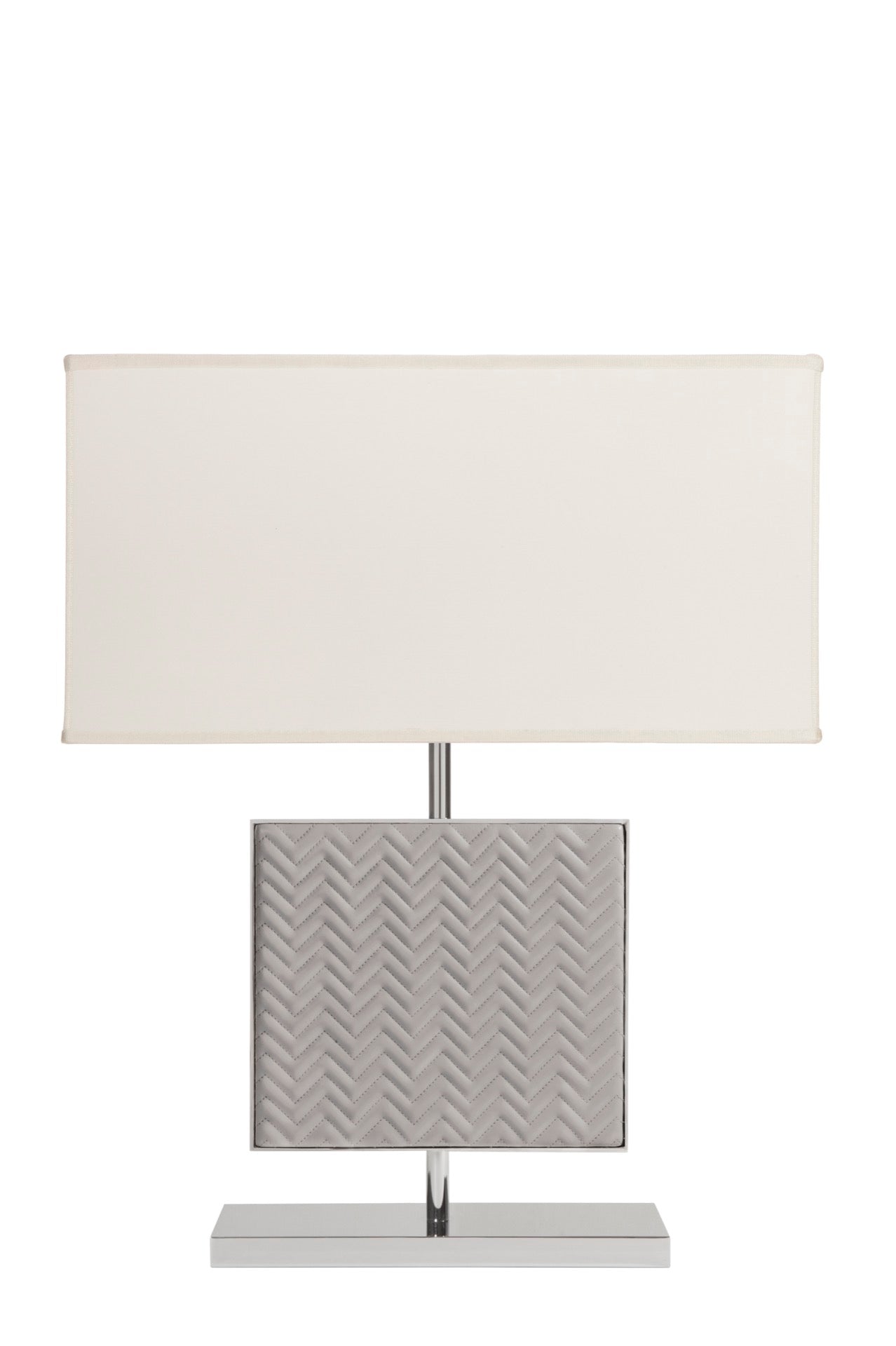 Riviere Ebe | Table Lamp: Leather-covered body in handwoven, diamond, or herringbone quilted patterns, chrome or gold metal base, designed for living or hospitality interiors | Lighting / Table Lamps | 2Jour Concierge, your luxury lifestyle shop | luxury interiors, hospitality décor, elegant living, designer lighting, boutique hotels, refined lifestyle, yacht décor