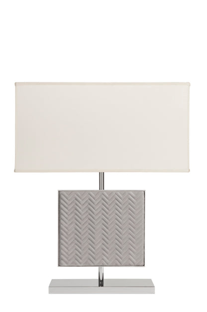 Riviere Ebe | Table Lamp: Leather-covered body in handwoven, diamond, or herringbone quilted patterns, chrome or gold metal base, designed for living or hospitality interiors | Lighting / Table Lamps | 2Jour Concierge, your luxury lifestyle shop | luxury interiors, hospitality décor, elegant living, designer lighting, boutique hotels, refined lifestyle, yacht décor