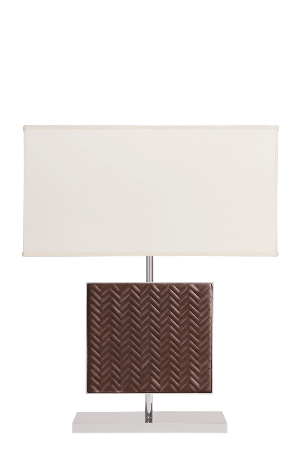 Riviere Ebe | Table Lamp: Leather-covered body in handwoven, diamond, or herringbone quilted patterns, chrome or gold metal base, designed for living or hospitality interiors | Lighting / Table Lamps | 2Jour Concierge, your luxury lifestyle shop | luxury interiors, hospitality décor, elegant living, designer lighting, boutique hotels, refined lifestyle, yacht décor