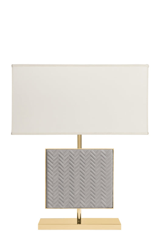 Riviere Ebe | Table Lamp: Leather-covered body in handwoven, diamond, or herringbone quilted patterns, chrome or gold metal base, designed for living or hospitality interiors | Lighting / Table Lamps | 2Jour Concierge, your luxury lifestyle shop | luxury interiors, hospitality décor, elegant living, designer lighting, boutique hotels, refined lifestyle, yacht décor
