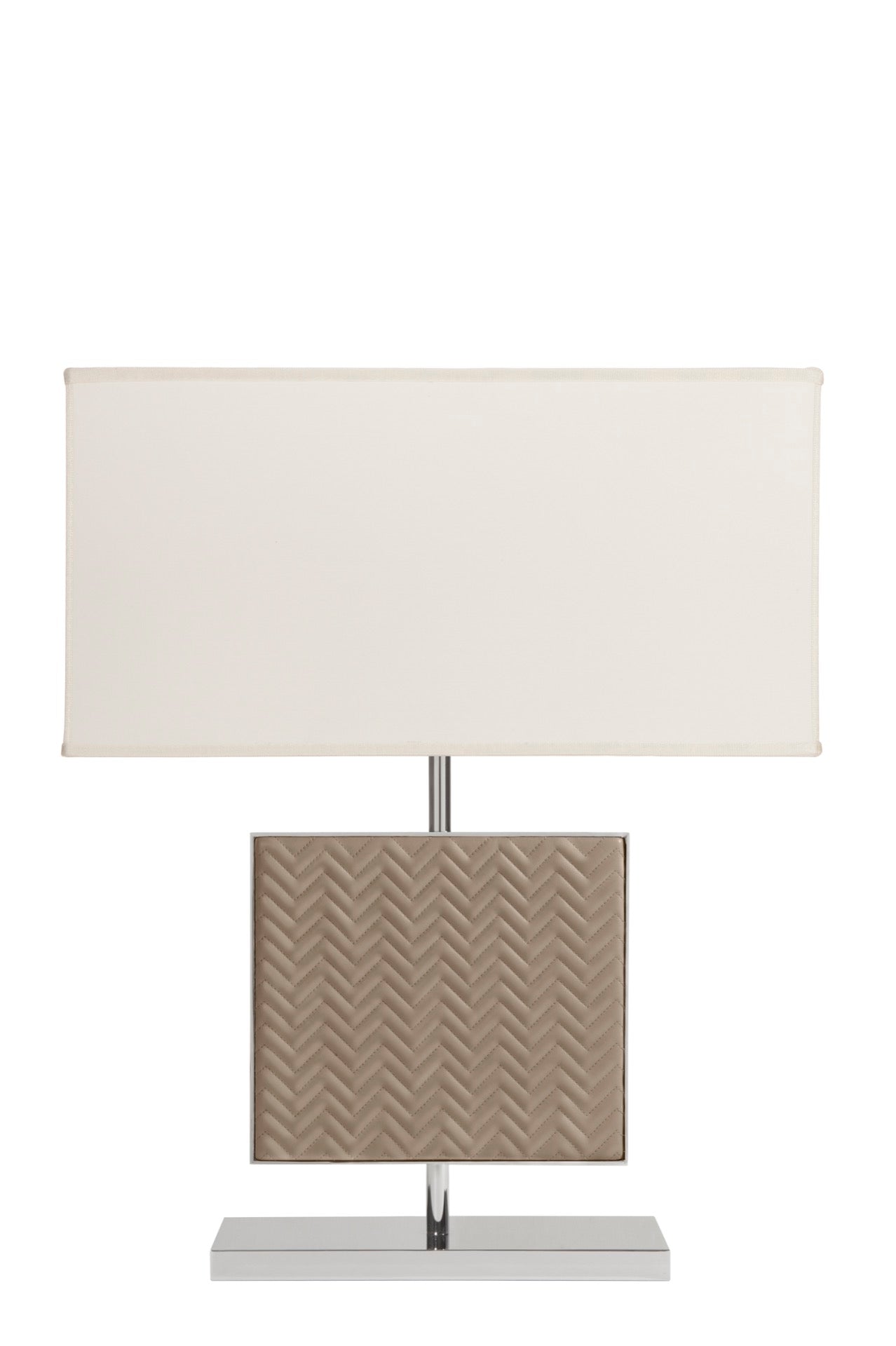 Riviere Ebe | Table Lamp: Leather-covered body in handwoven, diamond, or herringbone quilted patterns, chrome or gold metal base, designed for living or hospitality interiors | Lighting / Table Lamps | 2Jour Concierge, your luxury lifestyle shop | luxury interiors, hospitality décor, elegant living, designer lighting, boutique hotels, refined lifestyle, yacht décor