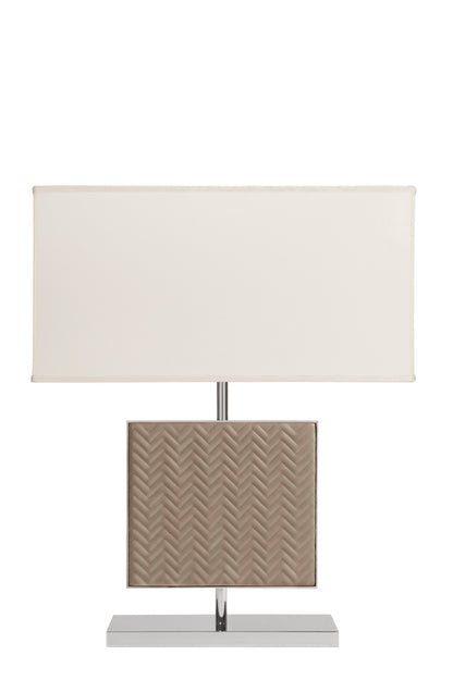 Riviere Ebe | Table Lamp: Leather-covered body in handwoven, diamond, or herringbone quilted patterns, chrome or gold metal base, designed for living or hospitality interiors | Lighting / Table Lamps | 2Jour Concierge, your luxury lifestyle shop | luxury interiors, hospitality décor, elegant living, designer lighting, boutique hotels, refined lifestyle, yacht décor