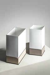 Blink 1 Table Leather-Covered Wood Lamp with Linen Shade & Metal Base