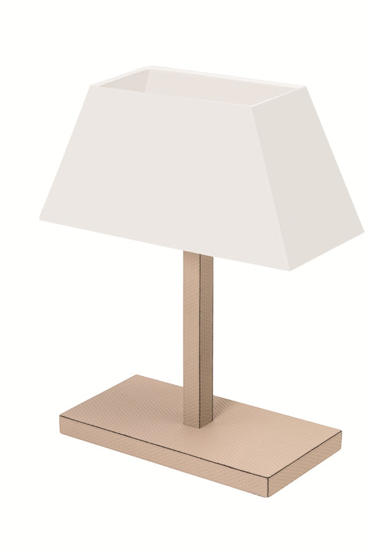 Bouillotte Table Lamp by Giobagnara | Leather-Covered Wood Structure and Metal Base | White Linen Lampshade with Fireproof Diffuser | Elevate Your Décor with Timeless Sophistication | Available at 2Jour Concierge, #1 luxury high-end gift & lifestyle shop