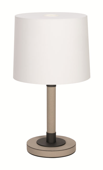 Gallia Table Lamp by Giobagnara | Leather-Covered Wood Structure with Metal Inserts | Fine White Cotton Lampshade with Fireproof Diffuser | In-Line Foot Switch for Convenient Operation | Elevate Your Interior with Style and Functionality