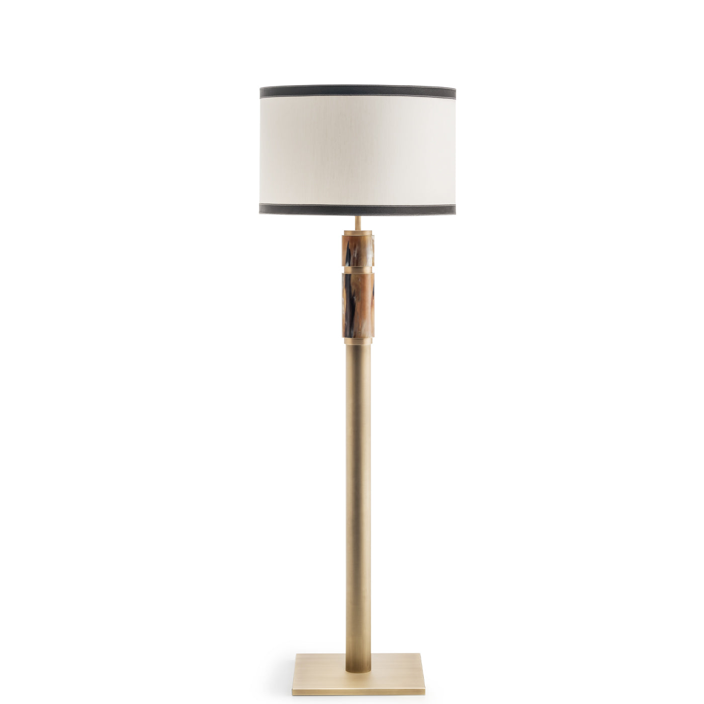 Arcahorn Babel Floor Lamp | Horn and Satin Brass | Ivory Shantung Lampshade with Dark Brown Tosca Leather Trim | Ideal for Yacht Decor | Discover Luxury Lighting at 2Jour Concierge, #1 luxury high-end gift & lifestyle shop