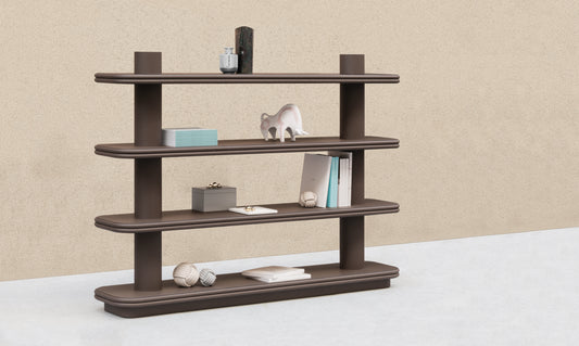 Giobagnara × Stéphane Parmentier Scala | Leather Single Bookshelf: Leather-wrapped structure with cylindrical supports and rounded shelves in golf, wild boar, deer, nappa, or suede finishes | Furniture / Bookcases | 2Jour Concierge, your luxury lifestyle shop | refined interiors, luxury offices, contemporary libraries, boutique hotels, collector’s furniture, design statements