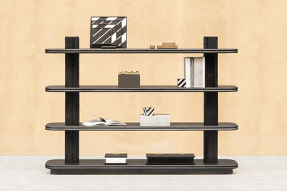 Giobagnara × Stéphane Parmentier Scala | Wood Single Bookshelf: Bronze-lacquered wood structure with rounded edges and cylindrical supports | Furniture / Bookshelves | 2Jour Concierge, your luxury lifestyle shop | refined storage, architectural design, modern interiors, sculptural bookshelf, Italian craftsmanship