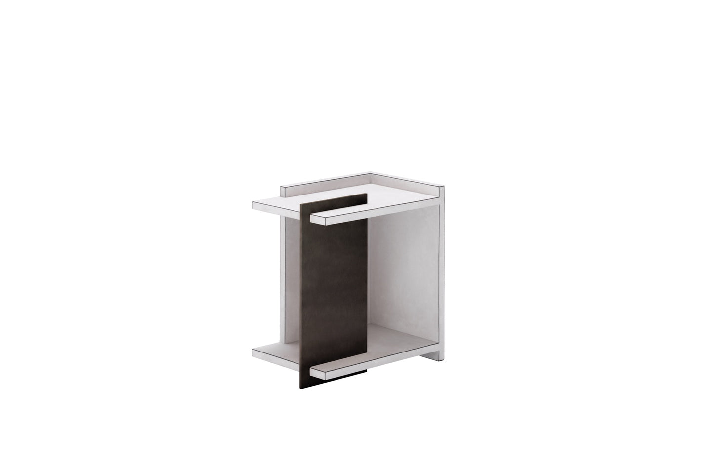 Giobagnara × Stéphane Parmentier Malaparte | Bedside Table: Painted metal and leather with aluminium and bronze finish, geometric silhouette reflecting Italian modernist design | Furniture / Small & Big Cabinets | 2Jour Concierge, your luxury lifestyle shop | luxury interiors, boutique hotels, refined lifestyle, executive bedrooms, yacht décor, collector’s furniture