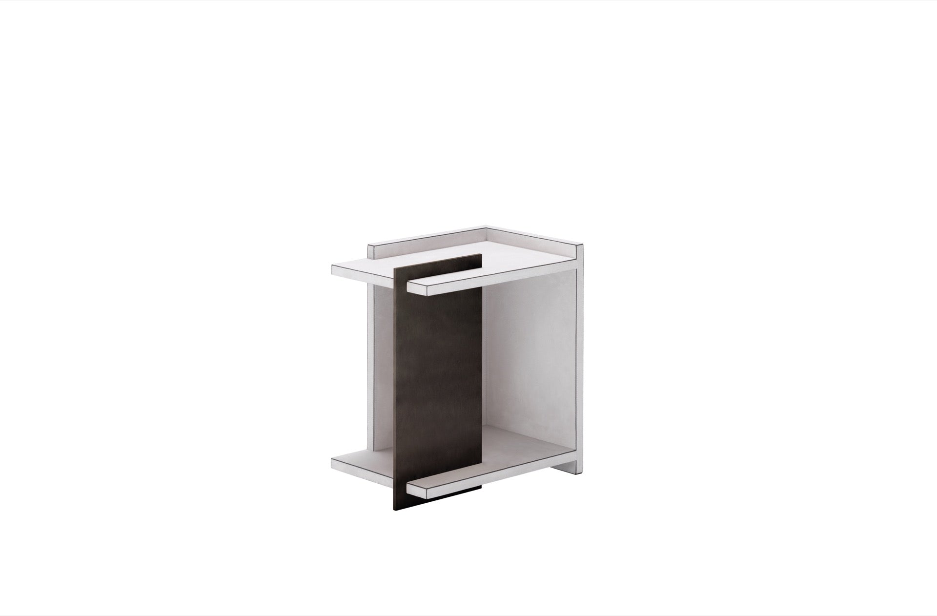Giobagnara × Stéphane Parmentier Malaparte | Bedside Table: Painted metal and leather with aluminium and bronze finish, geometric silhouette reflecting Italian modernist design | Furniture / Small & Big Cabinets | 2Jour Concierge, your luxury lifestyle shop | luxury interiors, boutique hotels, refined lifestyle, executive bedrooms, yacht décor, collector’s furniture
