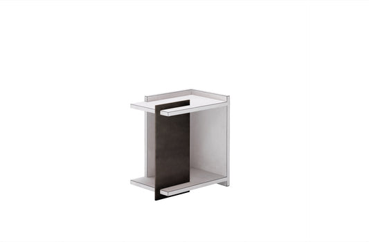 Giobagnara × Stéphane Parmentier Malaparte | Bedside Table: Painted metal and leather with aluminium and bronze finish, geometric silhouette reflecting Italian modernist design | Furniture / Small & Big Cabinets | 2Jour Concierge, your luxury lifestyle shop | luxury interiors, boutique hotels, refined lifestyle, executive bedrooms, yacht décor, collector’s furniture