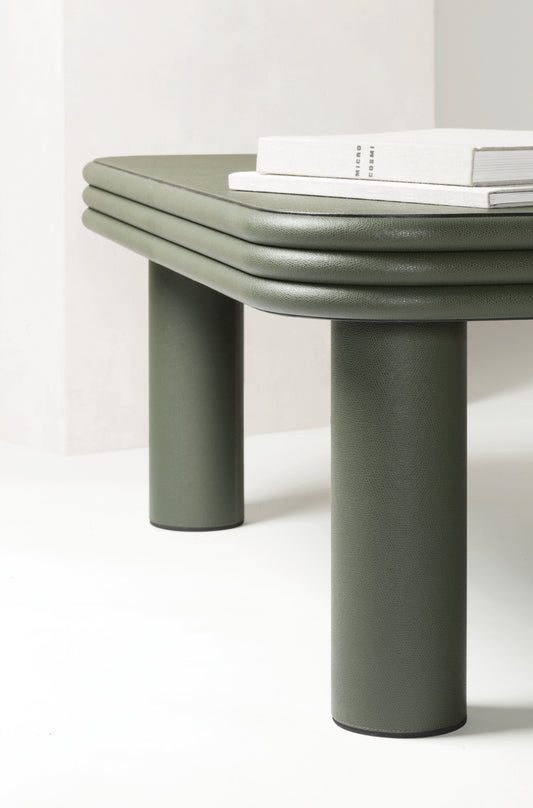 x Stephane Parmentier Scala Leather-Covered Coffee Table, Square