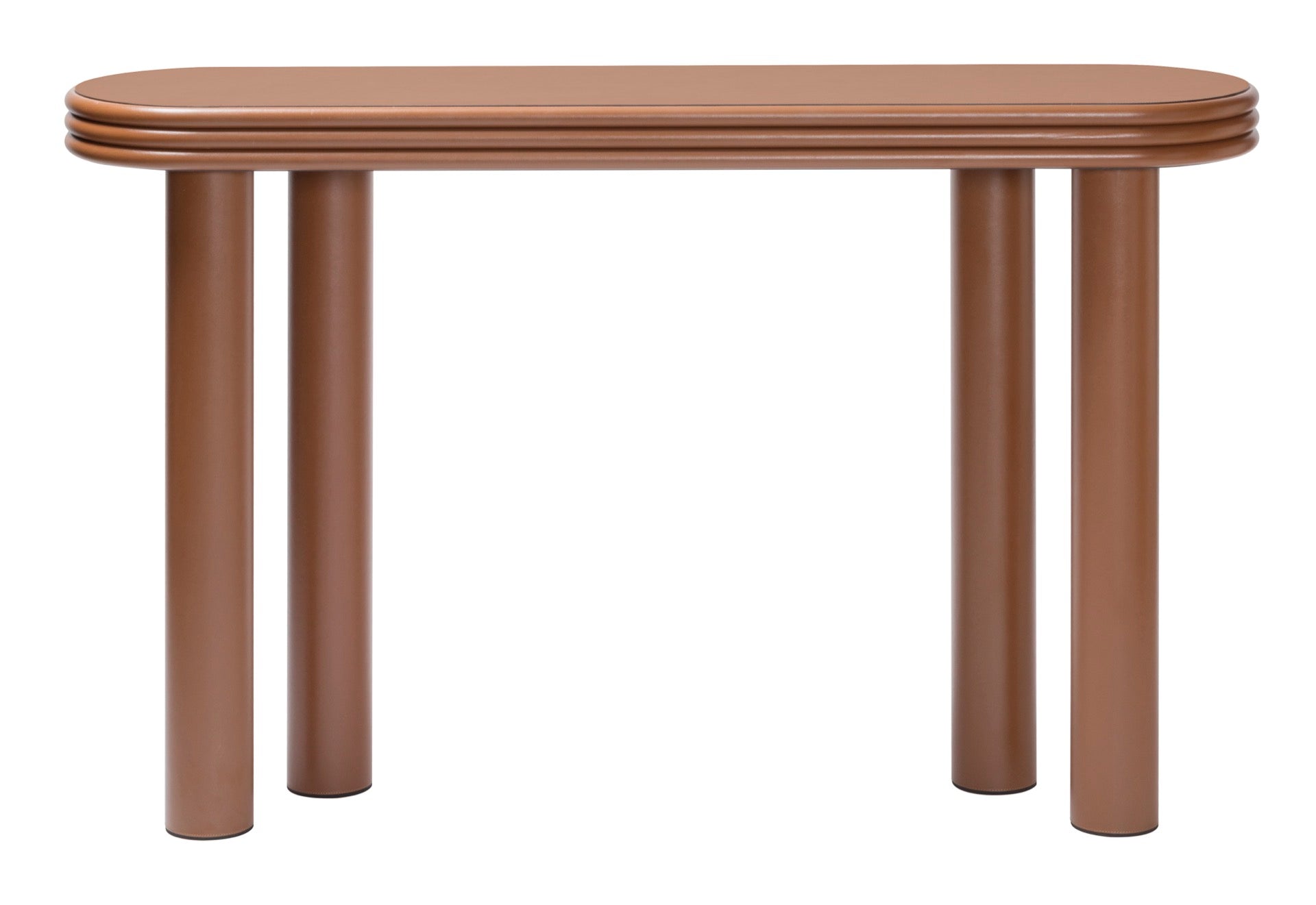 Giobagnara × Stéphane Parmentier Scala | Leather Console: Minimalist design with stacked edges and cylindrical legs | Furniture / Console Tables + Étagères | 2Jour Concierge, your luxury lifestyle shop | contemporary interiors, luxury design, refined craftsmanship, Italian furniture, architectural décor