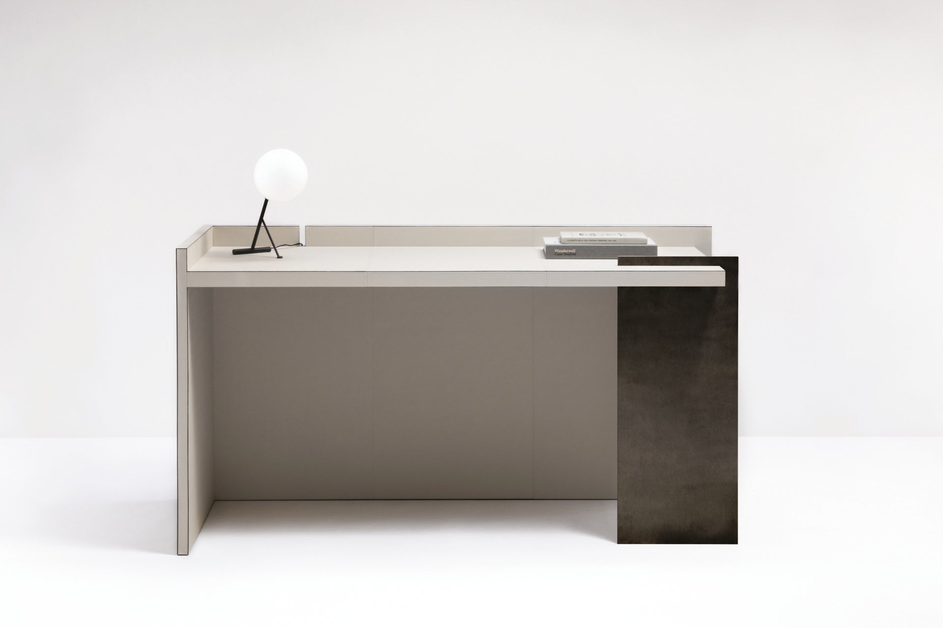 Giobagnara × Stéphane Parmentier Malaparte | Desk: Painted metal and leather with aluminium and bronze finish, structured geometry inspired by modernist and Japanese aesthetics | Furniture / Desks | 2Jour Concierge, your luxury lifestyle shop | luxury interiors, refined living, hospitality décor, executive offices, boutique hotels, yacht décor, contemporary workspace, collector’s furniture