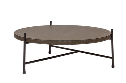 Giobagnara × Stéphane Parmentier Oblivion | Round Leather Coffee Tables: Leather tops in off-white or dark brown with bronze frame | Furniture / Coffee Tables | 2Jour Concierge, your luxury lifestyle shop | luxury interiors, hospitality décor, boutique hotels, yacht décor, executive offices, refined living