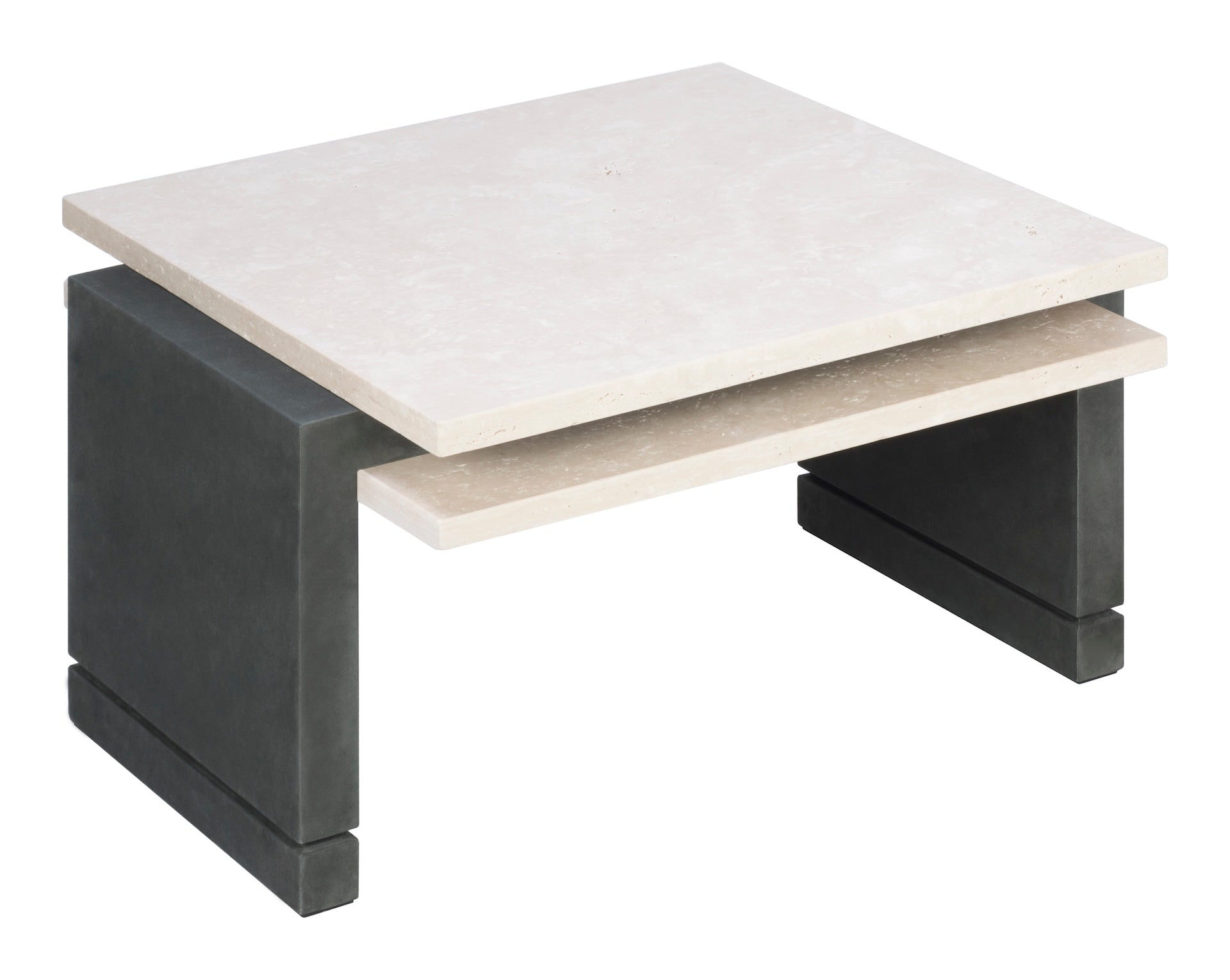 Giobagnara × Stéphane Parmentier Stratos | Marble Coffee Table: Travertine top with suede base | Furniture / Coffee Tables | 2Jour Concierge, your luxury lifestyle shop | luxury interiors, boutique hotels, refined living, hospitality décor, yacht décor, modern minimalism, executive offices